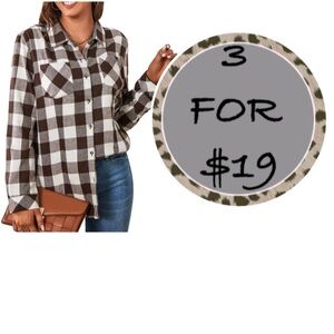 3/$19 NWT Ambiance Apparel buffalo plaid button down checkered blouse